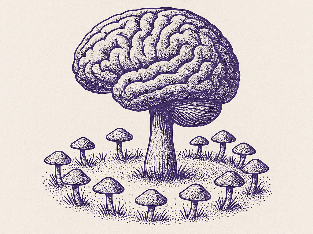 Brain illustration for the Manifest Something Weird zine showing neuroscience-backed visualization concepts